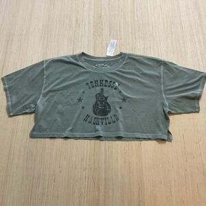Aeropostale Nashville Tennessee Crop Boyfriend Tee Khaki Green Tee New Large